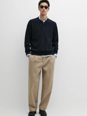 Spodnie Barrel Fit Z Zakładkami - Beżowy - Massimo Dutti - Male