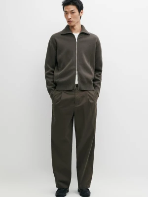 Spodnie Barrel Fit Z Zakładkami - Khaki - Massimo Dutti - Male
