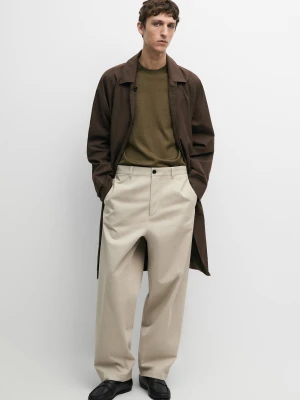 Spodnie Barrel Fit Z Zaszewkami - Beżowy - Massimo Dutti - Male