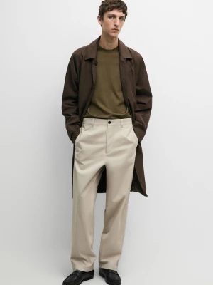Spodnie Barrel Fit Z Zaszewkami - Beżowy - Massimo Dutti - Male