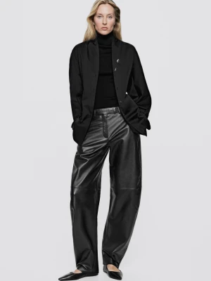 Spodnie Barrel Fit Ze Owcza Skóra Nappa - Limited Edition - Antracytowy - Massimo Dutti - Female