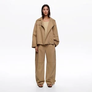 Spodnie barrel z regulacją bawełna camel BIMBA Y LOLA