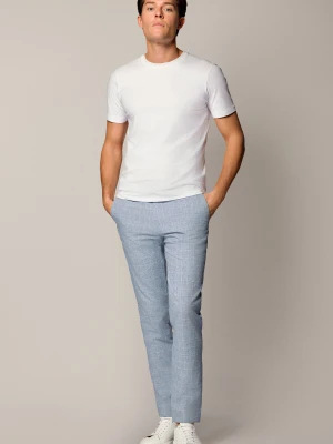 Spodnie Błękitne w Kratę z Elastycznym Pasem z Bawełną i Lnem Corrado Lancerto