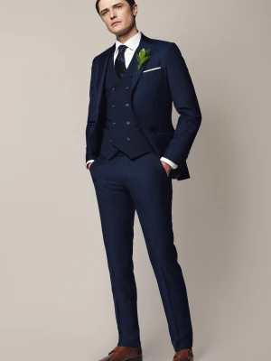 Spodnie Business Mix z Wełną Navy Lancerto