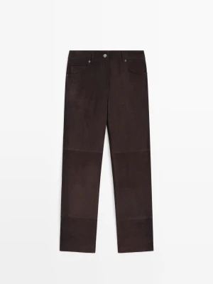 Spodnie Capri — Skóra I Zamsz - Czekoladowy - Massimo Dutti - Female