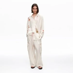 Spodnie cargo ozdobne przeszycia kość słoniowa BIMBA Y LOLA