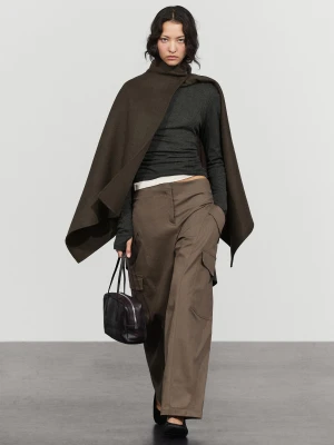 Spodnie Cargo Z Detalem W Talii Z Mieszanki Bawełny - Khaki - Massimo Dutti - Female