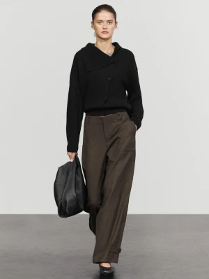 Spodnie Cargo Z Flanelowej Tkaniny, Zamsz - Szarobrązowy - Massimo Dutti - Female