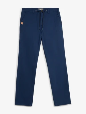Spodnie chinosy, classic fit, ze stretchem i szeroką nogawką, straight BonPrix niebieski