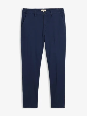 Spodnie chinosy regular fit z ciepłą podszewką flanelową, tapered BonPrix niebieski