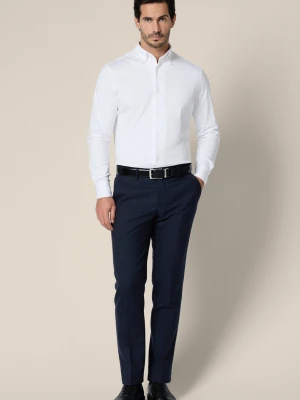 Spodnie Ciemnogranatowe Wełniane z Elastycznym Pasem Artemio Lancerto