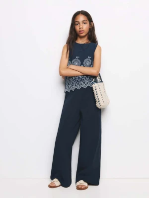 Spodnie culotte z bawełny granatowy - Dzieci - lata - MANGO KIDS