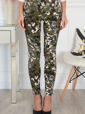 Spodnie Cygaretki w malowane kwiaty khaki Ida LOLA Fashion