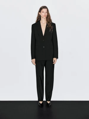 Spodnie Cygaretki Z Krepy - Czarny - - Massimo Dutti - Female