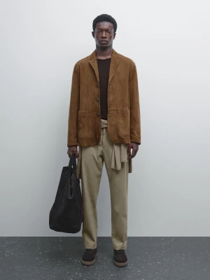 Spodnie Cygaretki Z Mieszanki Bawełny - Zielony - - Massimo Dutti - Mężczyzna
