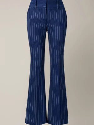 Spodnie Damskie Dzwony Granatowe z Wełną w Prążek Isotta Lancerto