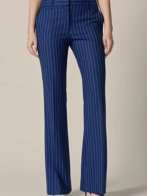 Spodnie Damskie Dzwony Granatowe z Wełną w Prążek Isotta Lancerto