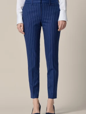 Spodnie Damskie Granatowe z Wełną w Prążek Diletta Lancerto
