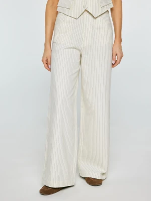 Spodnie damskie lniane z szeroką nogawką w prążek kremowe Kinnisi 102 BIG STAR