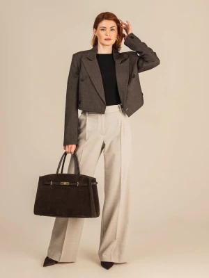 Spodnie damskie z kantem - wełna i elastan - Greige Wool LAÏF