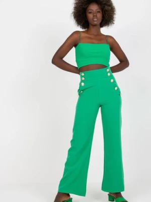 Spodnie damskie z ozdobnymi guzikami - zielone Italy Moda