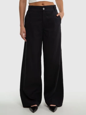 Spodnie damskie z szeroką nogawką z dodatkiem lnu czarne Malu 907 BIG STAR