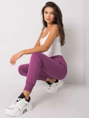 Spodnie dresowe ciemny fioletowy casual sportowy joggery nogawka ze ściągaczem troczki wiązanie Merg