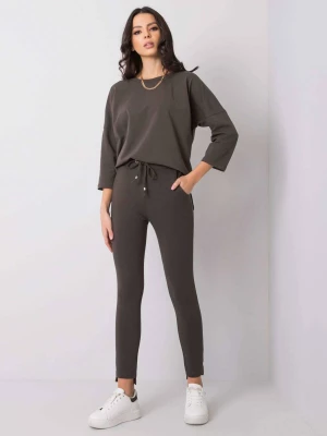 Spodnie dresowe ciemny khaki casual sportowy nogawka zwężana wiązanie Basic feel good