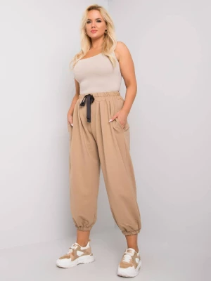 Spodnie dresowe plus size beżowy casual alladynki kieszenie wiązanie Merg selection