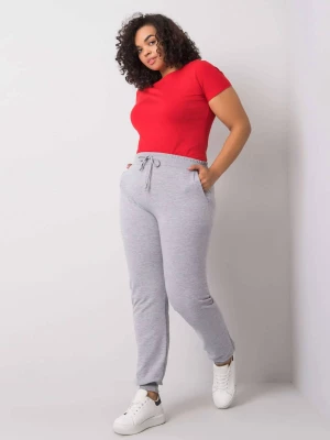 Spodnie dresowe plus size szary sportowy casual joggery nogawka ze ściągaczem troczki wiązanie Basic feel good