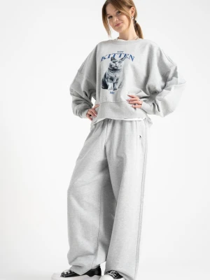 Spodnie dresowe szary melanż OVERSIZE bez nadruków Reporter