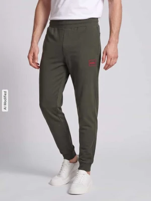 Spodnie dresowe w kroju regular fit z mieszanki bawełny model 'Laze Pants CW' Hugo Oliwkowy