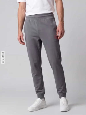 Spodnie dresowe w kroju regular fit z mieszanki bawełny model 'Laze Pants CW' Hugo Średnioszary