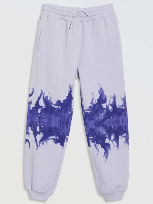 Spodnie dresowe w odcieniach fioletu z nadrukiem na nogawkach Reporter