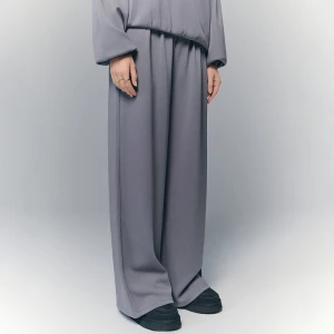 Spodnie dresowe wide leg z regulowanymi nogawkami i modalem basic grafitowe House