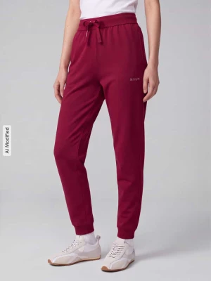 Spodnie dresowe z mieszanki bawełny o kroju regular fit Model 'Hugo ID Pant' Bordowy