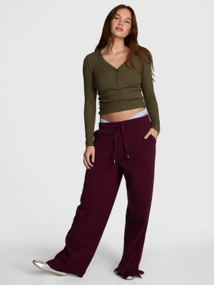 Spodnie dresowe z szeroką nogawką i rozcięciem Campus Fleece Victoria's Secret Fioletowy