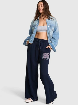 Spodnie dresowe z szeroką nogawką i rozcięciem Campus Fleece Victoria's Secret Niebieski