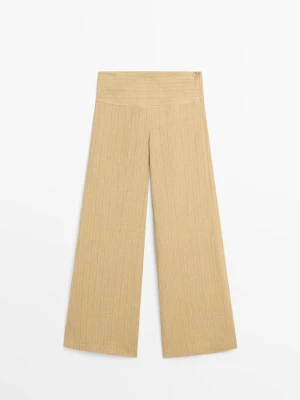 Spodnie Dzwony W Paski Z Lnu - Piaskowy - - Massimo Dutti - Kobieta