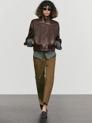 Spodnie Dzwony Z Domieszką Bawełny - Brązowy - Massimo Dutti - Female