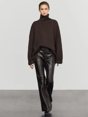 Spodnie Dzwony Z Przeszyciami Ze Skóry Nappa - Brązowy - Massimo Dutti - Female