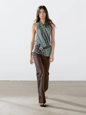 Spodnie Dzwony Ze Skóry Nappa - Brązowy - - Massimo Dutti - Kobieta