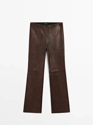 Spodnie Dzwony Ze Skóry Nappa - Brązowy - - Massimo Dutti - Kobieta