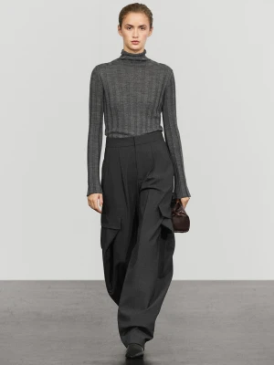 Spodnie Flanelowe Z Kieszeniami Cargo - Szary Antracytowy - Massimo Dutti - Female