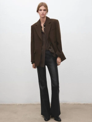 Spodnie flare ze sztucznej skóry czarny - Kobieta - - MANGO