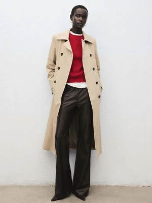 Spodnie flare ze sztucznej skóry czekoladowy - Kobieta - - MANGO