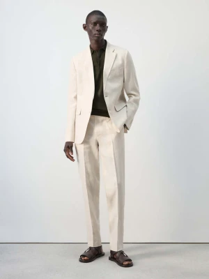 Spodnie garniturowe Amalfi slim fit z 100% lnu kremowy / écru - Mężczyzna - - MANGO MAN