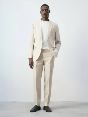Spodnie garniturowe Amalfi slim fit z 100% lnu kremowy / écru - Mężczyzna - - MANGO MAN