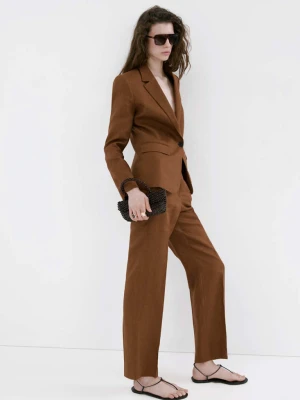 Spodnie garniturowe lniane brązowy - Kobieta - - MANGO