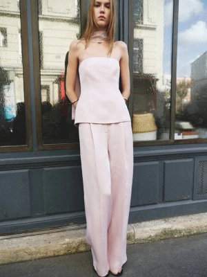 Spodnie garniturowe lniane o prostym kroju jasny/pastelowa purpura - Kobieta - - MANGO